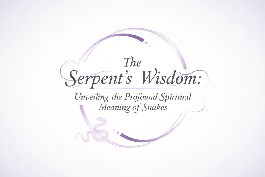 The Serpent's Wisdom: Unveiling the Profound Spiritual Meaning of Snakes title graphic with minimalist purple serpent illustration