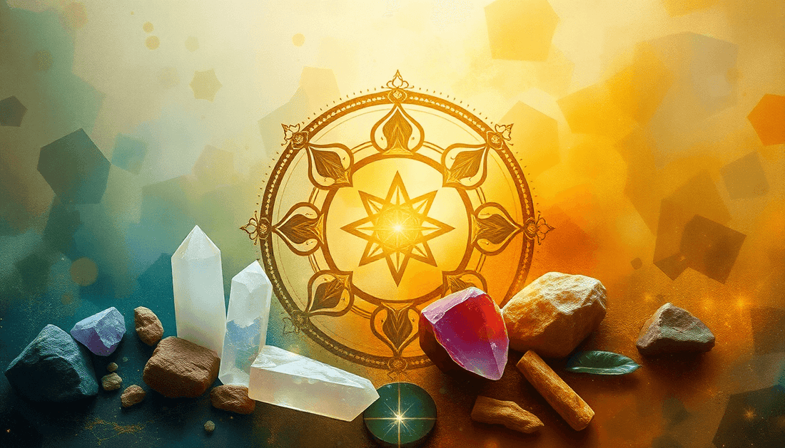 Harnessing sacred symbols and healing crystals arranged in a radiant mandala for modern spiritual rituals and personal transformation