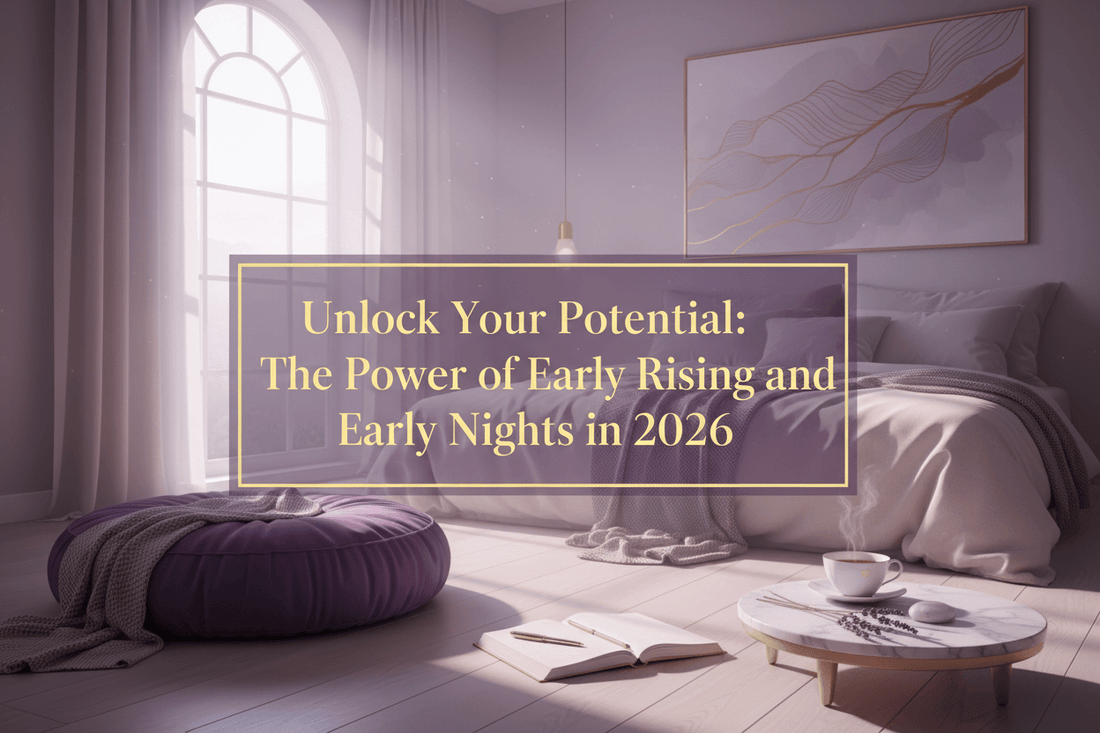 Unlock Your Potential with a peaceful minimalist bedroom scene promoting early rising and early nights in 2026