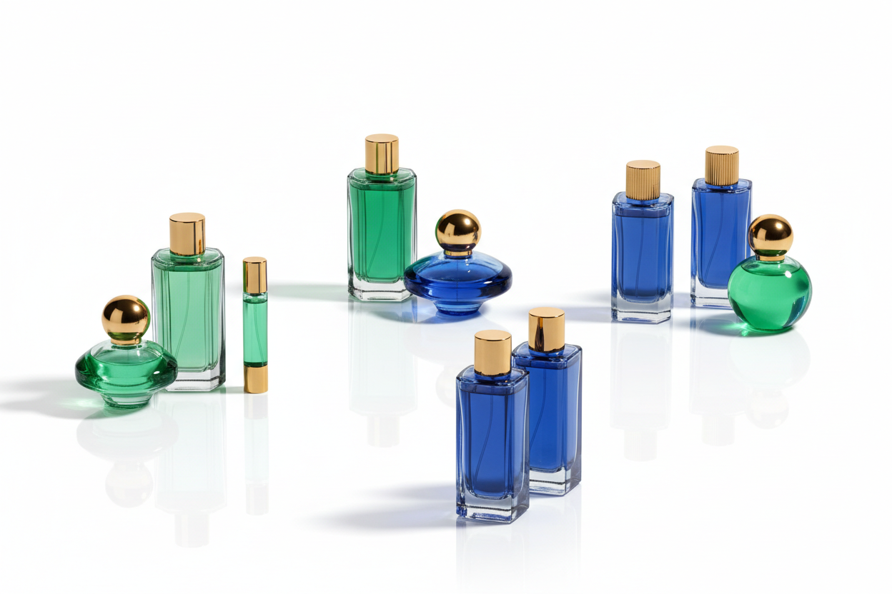 sacred perfume oils collection with crystal-infused perfume bottles and roll-on oils for spiritual ritual and energetic alignment