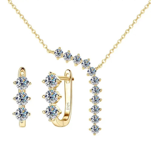 1,7 Karat Moissanit-Halskette und Ohrringe Set 925 Sterling Silber Y-Anhänger D