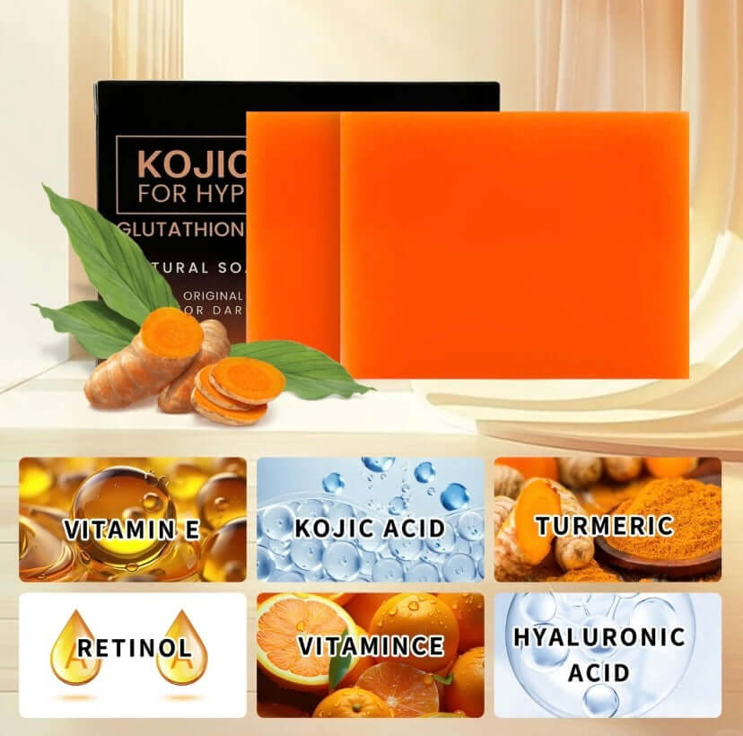 Organic Turmeric Soap Bar For Face, Kojic Acid Soap For Hyperpigmentation, Premium Japanese Formulated Kojic Soap Enriched With Vitamin C, Retinol, Collagen product image