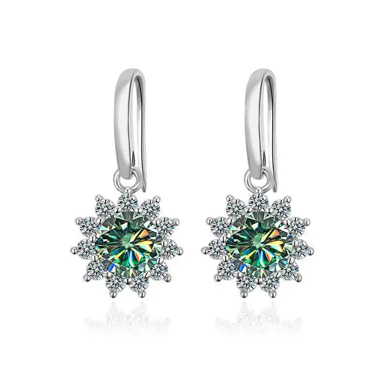 1CT Moissanite Drop Earrings 925 Sterling Silver Colorful Green Blue Pink