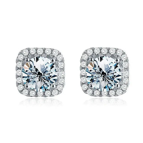 Boucles d'oreilles clous halo carrées moissanite 1 carat en argent sterling 925, classiques de mariage