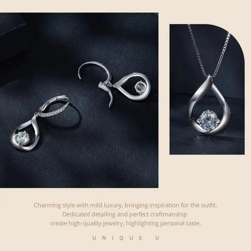 Parure de bijoux de mariage en argent sterling 925 avec collier en moissanite taille goutte d'eau 1 carat et boucles d'oreilles pendantes