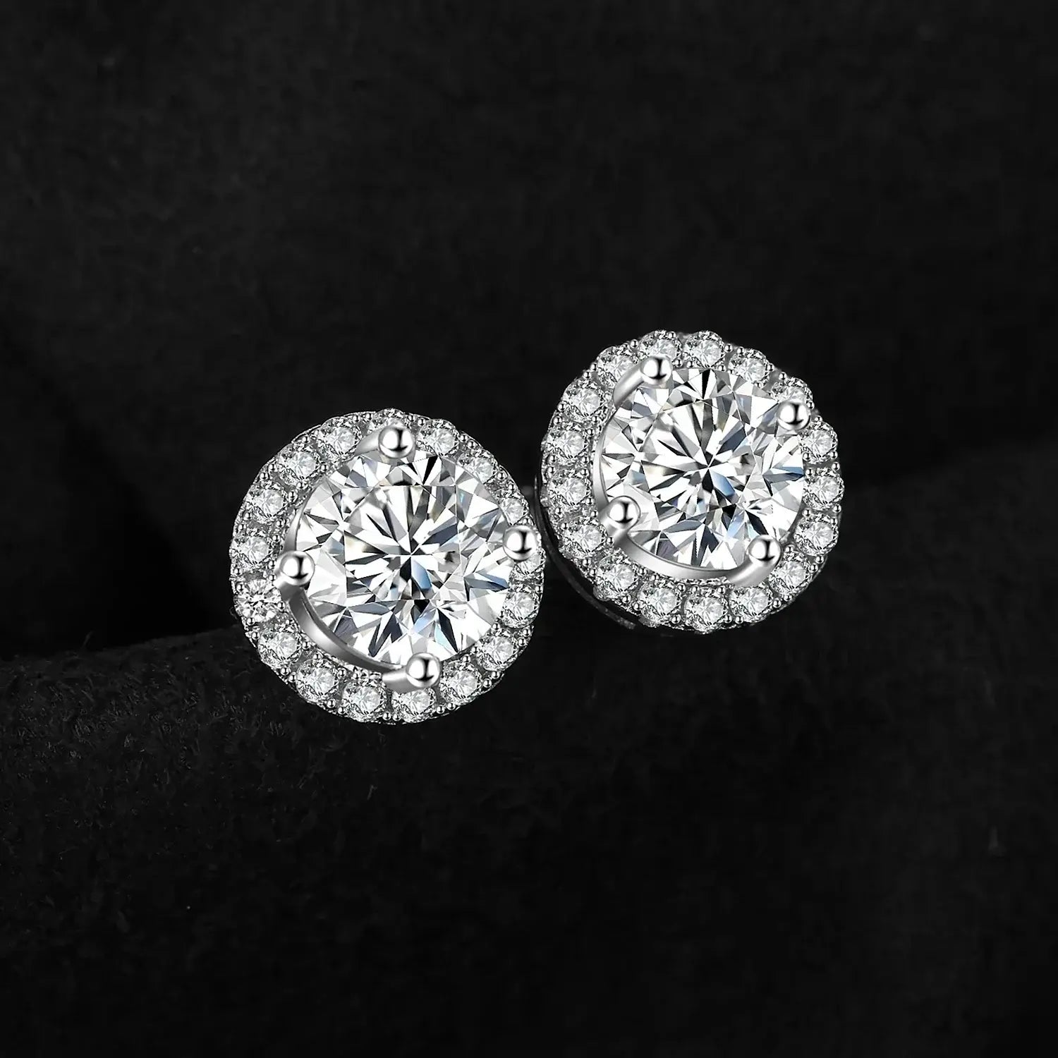 1ct Round D-Color Moissanite Halo Stud Earrings 925 Sterling Silver Plated