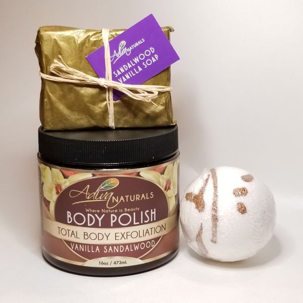 Coffret de bain de luxe : gommage corporel, bombe de bain et savon – vanille et bois de santal 💎Luxe