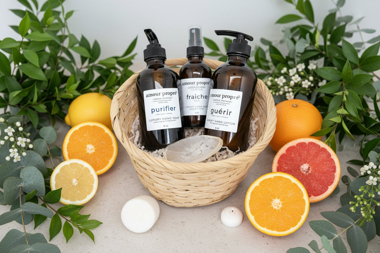 Amour Propre® LUX COLLECTION - Zitrus-Rosmarin Handseife, Handlotion, Sojakerze