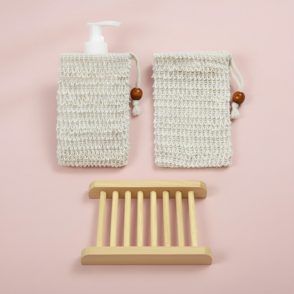 Bambus Seifenablage | Sisal Netz Seifenbeutel