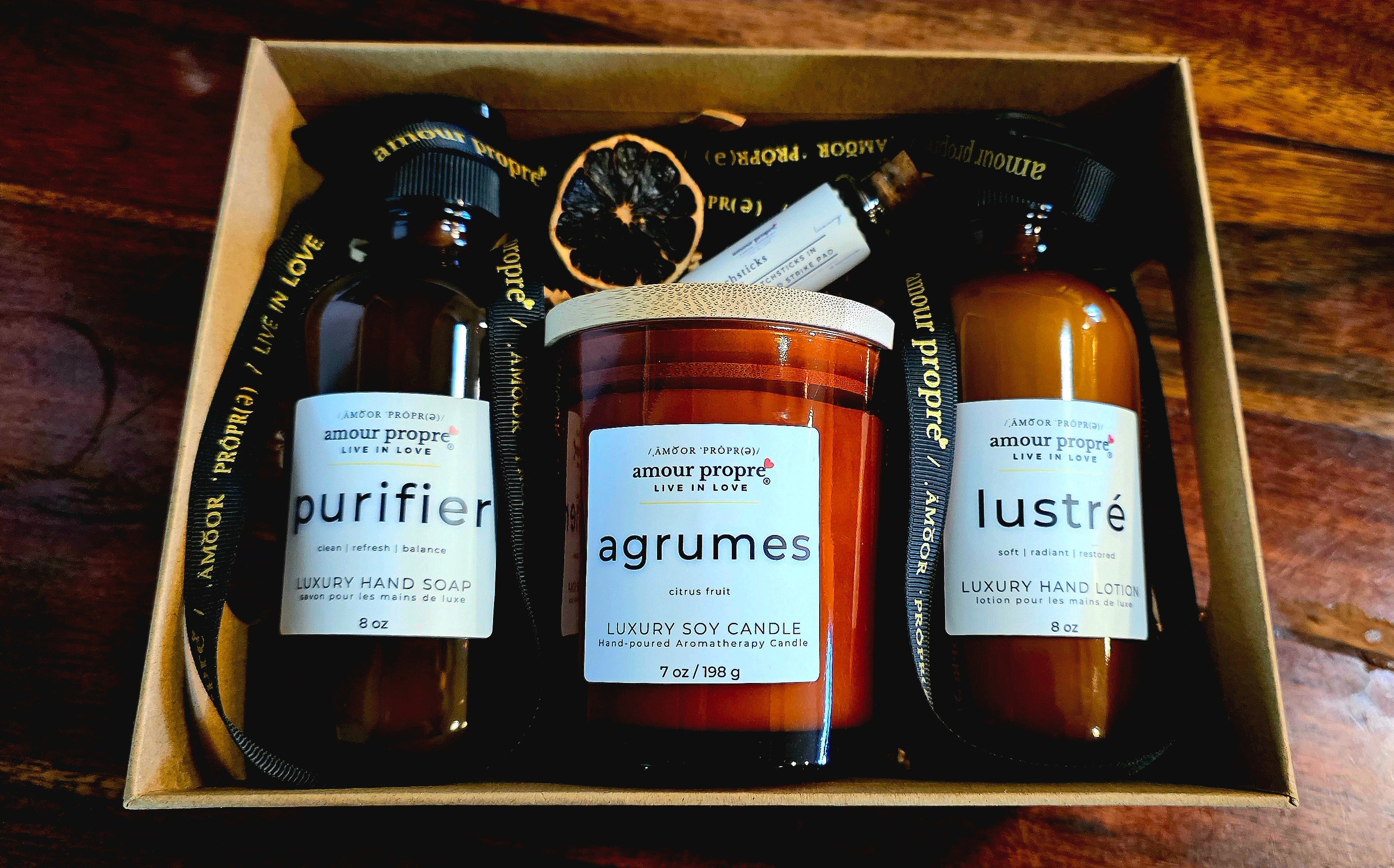 Amour Propre® LUX COLLECTION - Zitrus-Rosmarin Handseife, Handlotion, Sojakerze