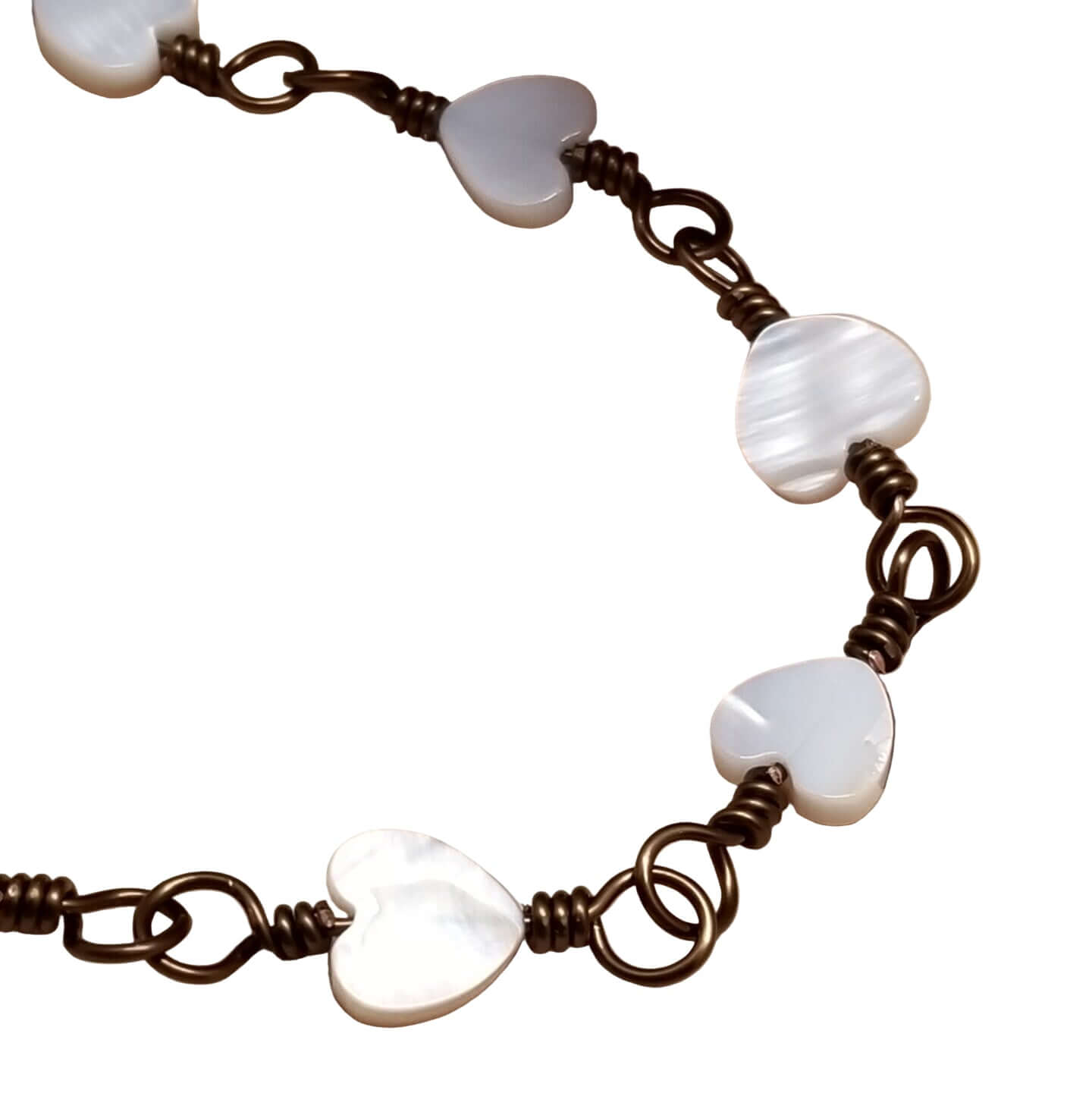 Mother of Pearl Heart Bracelet • Vintage Wire Wrapped Dainty Jewelry