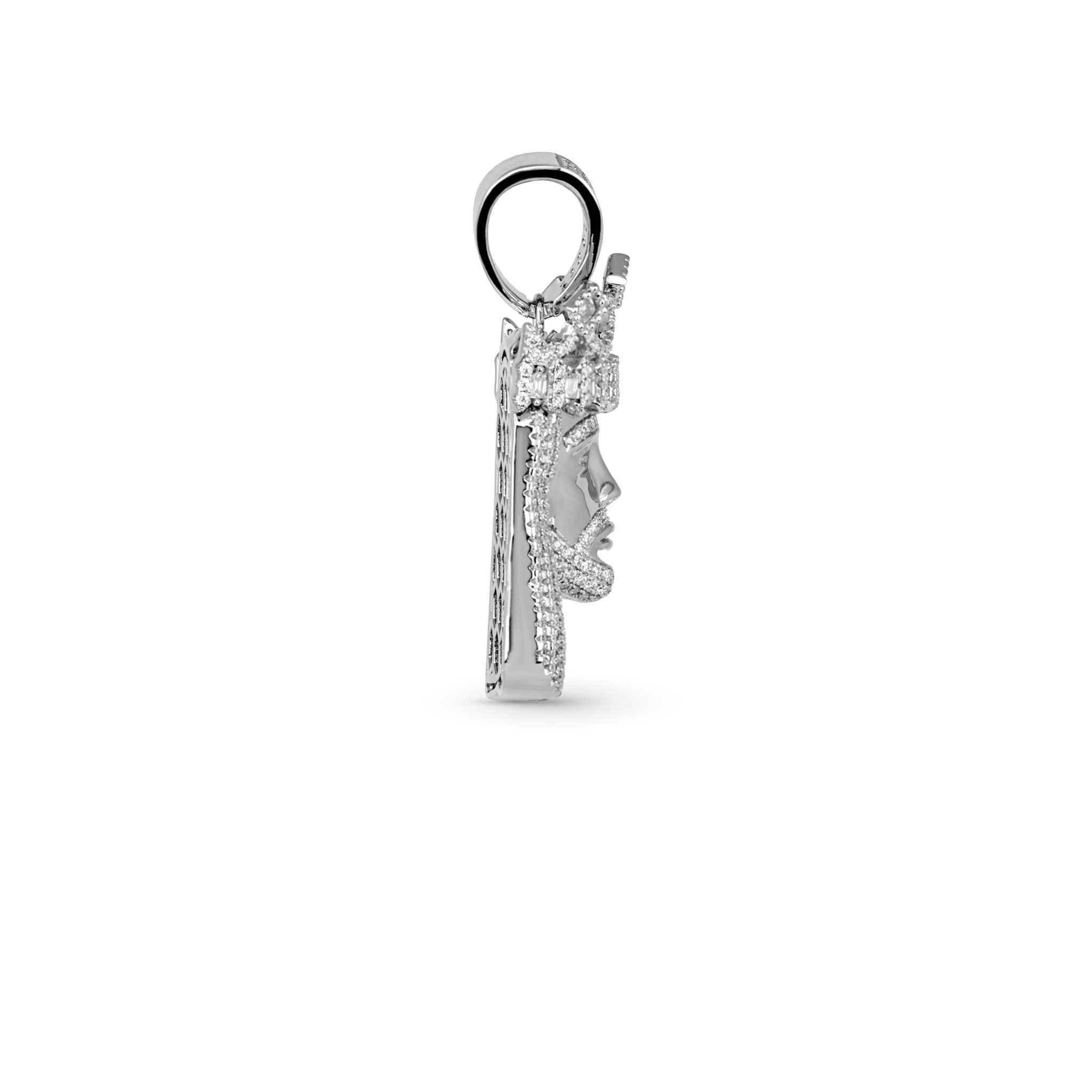 Moissanite Iced King Crown Jesus Head Piece Pendant - 925 Sterling Silver
