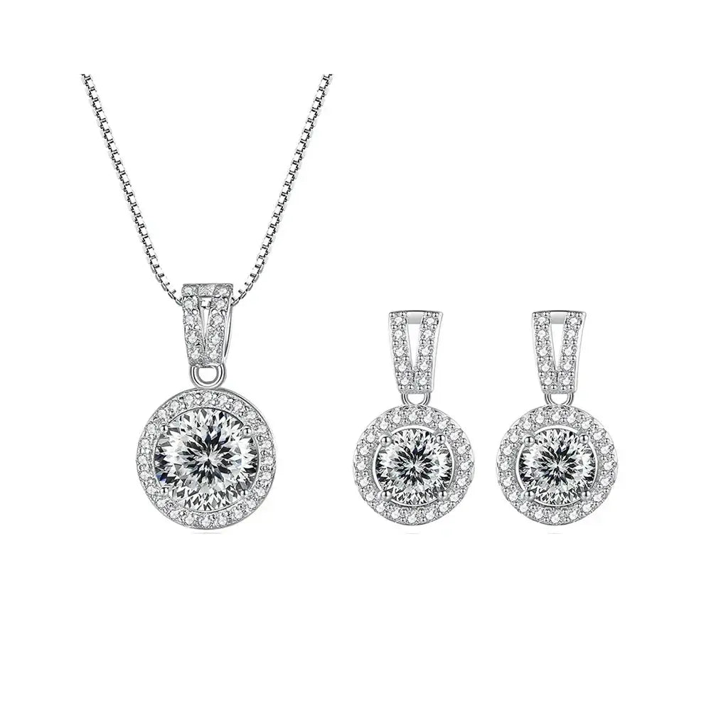 Ensemble collier et boucles d'oreilles moissanite 2 carats en argent sterling 925, bijoux de mariage