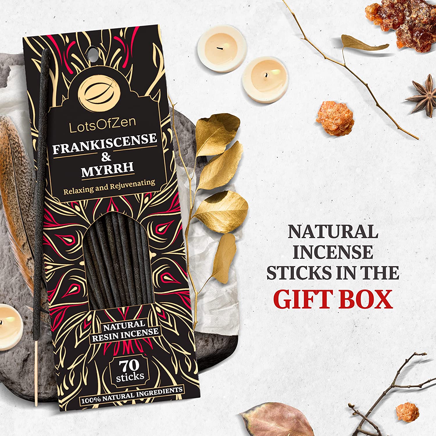 Bâtonnets d'encens de Frankincense et Myrrh (70 unités)