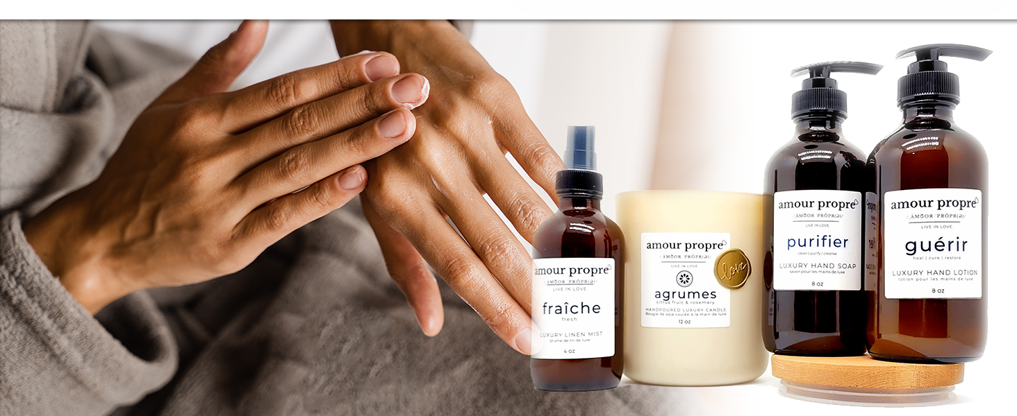 Amour Propre® LUX COLLECTION - Zitrus-Rosmarin Handseife, Handlotion, Sojakerze