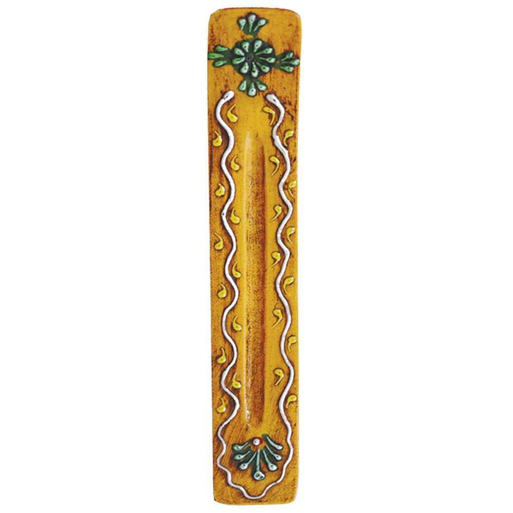 Hölzerner Räucherstäbchen-Aschefänger (28 cm) – Marokkanisch Gelb