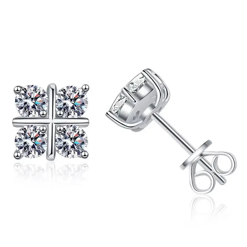 925 Sterling Silver 0.8Ct x2 Moissanite Stud Earrings 1.6Ct Total Classic Luxury