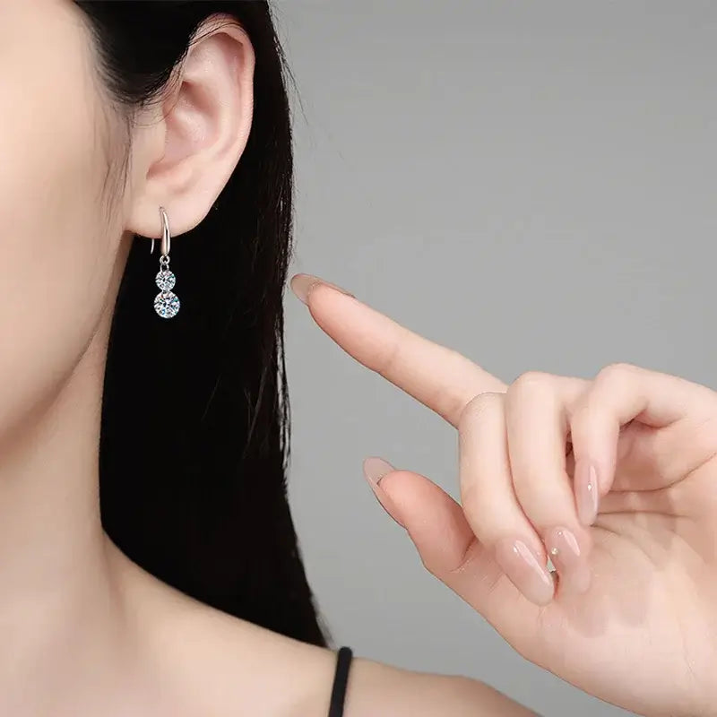 Boucles d'oreilles clous doubles rondes en Moissanite de 1,5 carat en argent sterling 925 pour femme