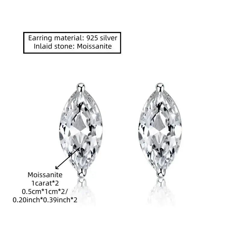 925 Sterling Silver 1ct Marquise Moissanite Stud Earrings Unisex Couple