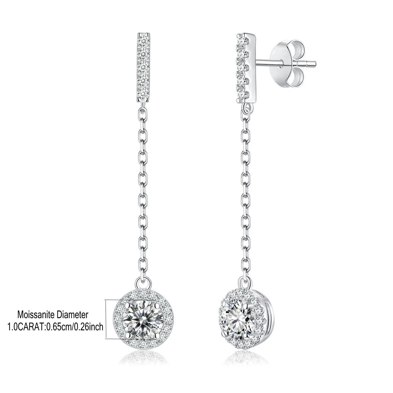Boucles d'oreilles pendantes rondes à pampilles en argent sterling 925 et moissanite 1 carat pour femme