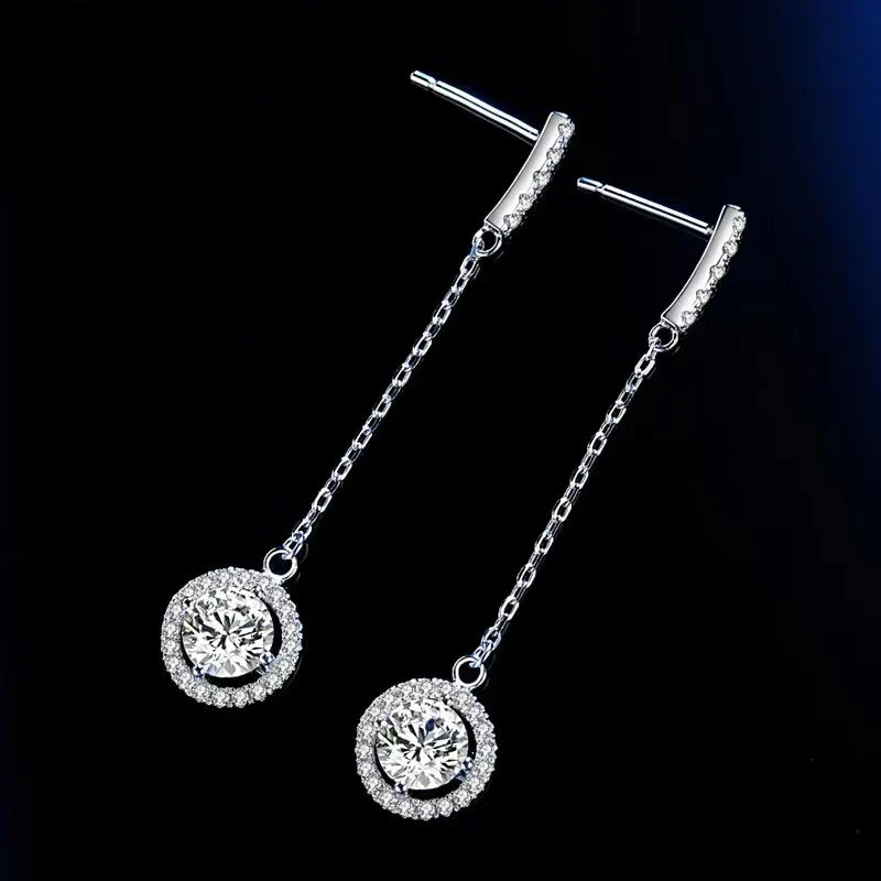 Boucles d'oreilles pendantes rondes à pampilles en argent sterling 925 et moissanite 1 carat pour femme