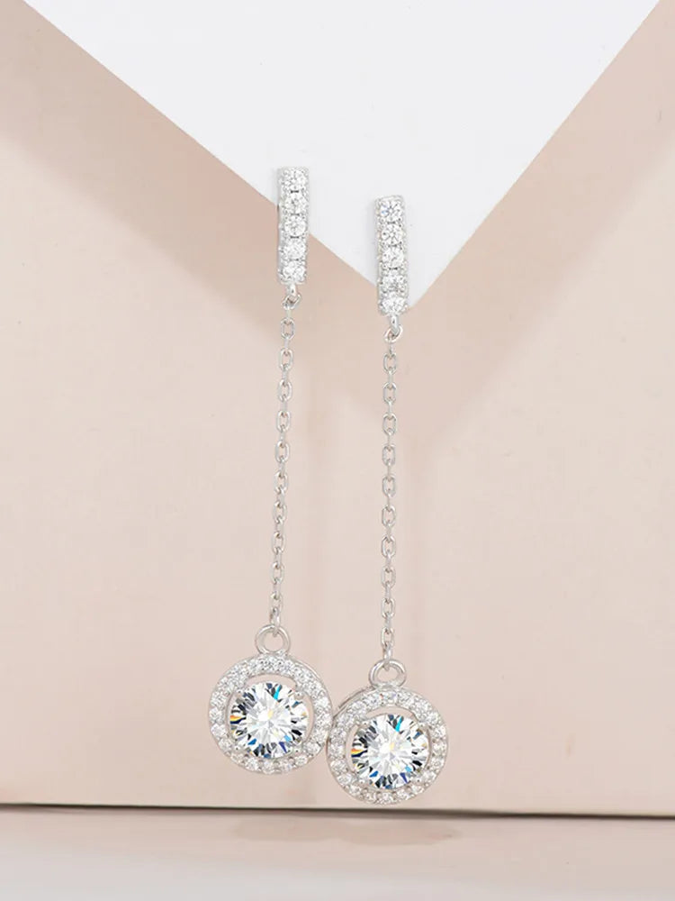 Boucles d'oreilles pendantes rondes à pampilles en argent sterling 925 et moissanite 1 carat pour femme