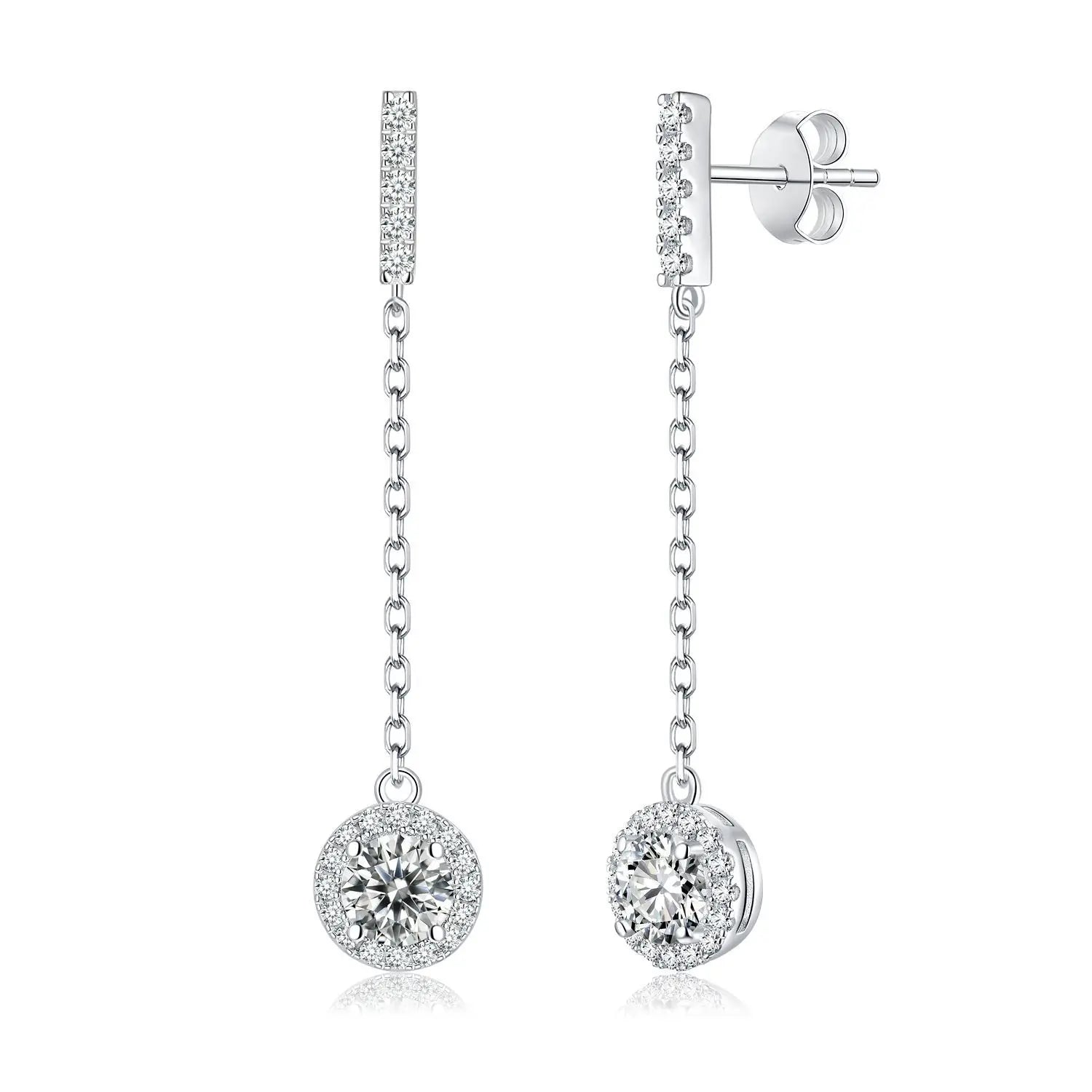 Boucles d'oreilles pendantes rondes à pampilles en argent sterling 925 et moissanite 1 carat pour femme