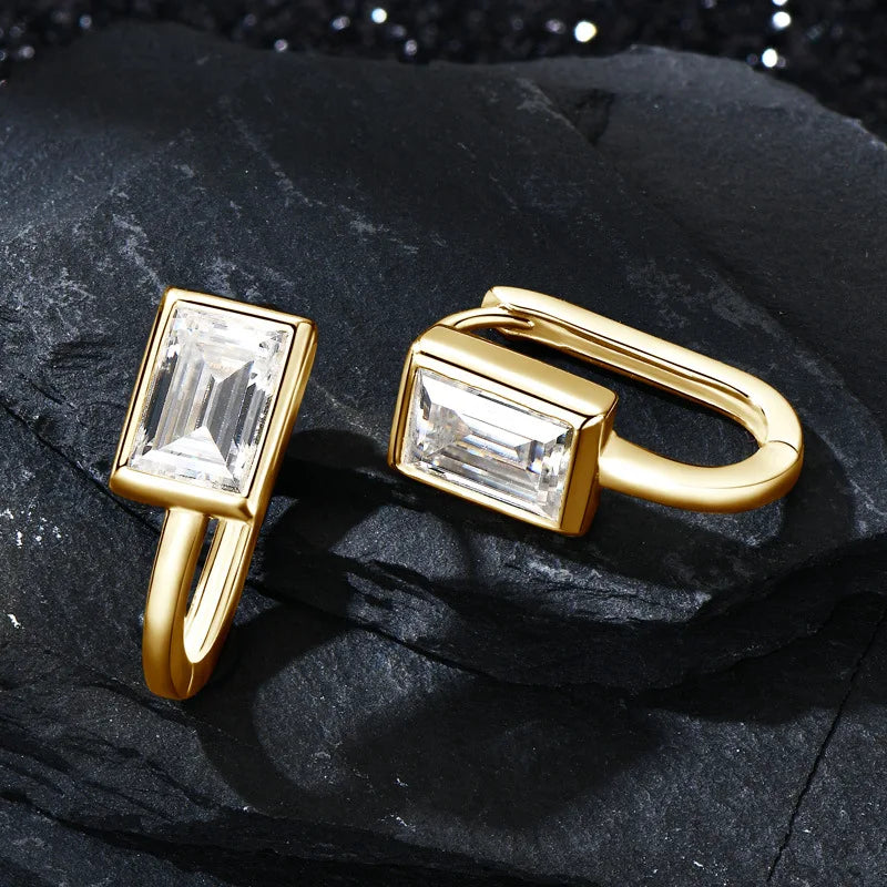 Boucles d'oreilles clous unisexe en argent sterling 925, moissanite rectangulaire 2x1 carat