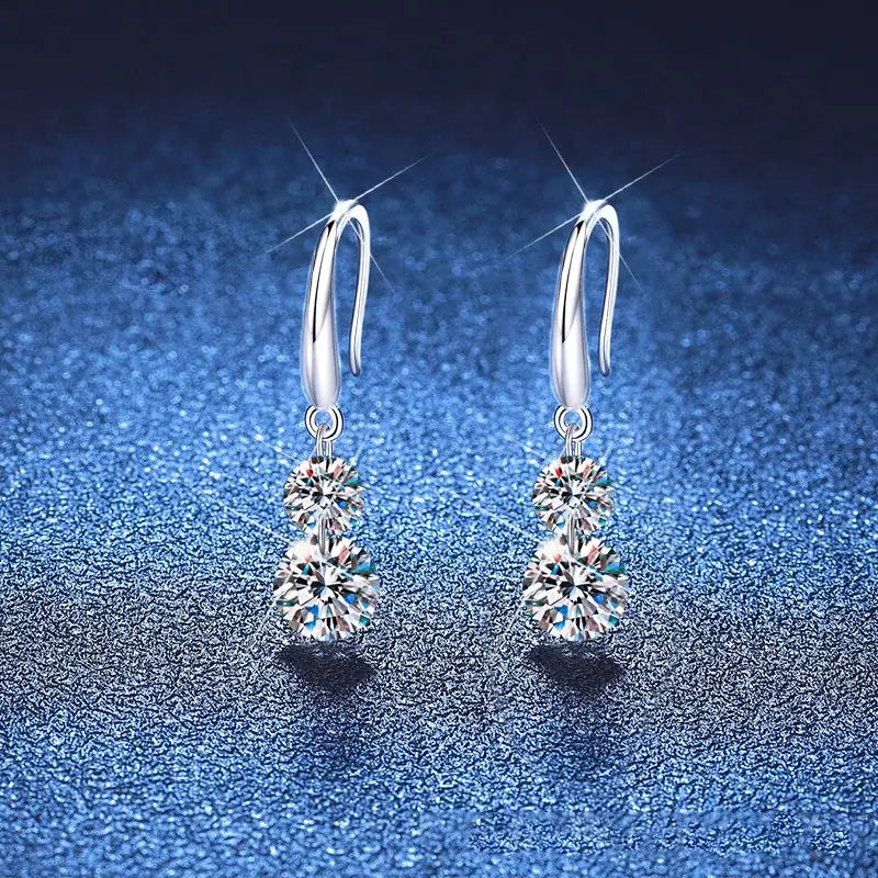 Boucles d'oreilles clous doubles rondes en Moissanite de 1,5 carat en argent sterling 925 pour femme