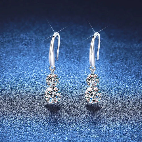 925er Sterlingsilber 1,5 Karat doppelte runde Moissanit-Ohrstecker für Damen