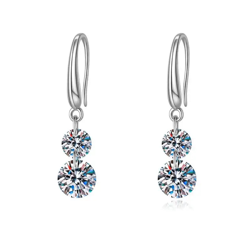 Boucles d'oreilles clous doubles rondes en Moissanite de 1,5 carat en argent sterling 925 pour femme