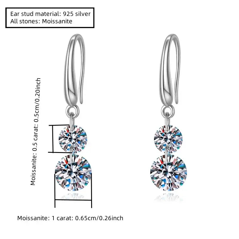 Boucles d'oreilles clous doubles rondes en Moissanite de 1,5 carat en argent sterling 925 pour femme