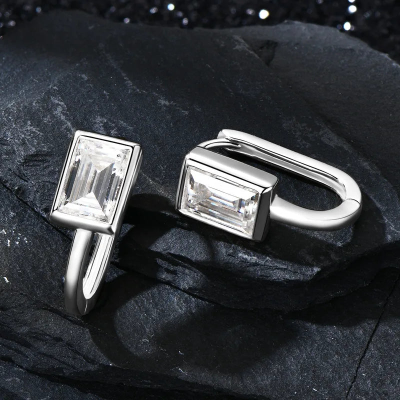 Boucles d'oreilles clous unisexe en argent sterling 925, moissanite rectangulaire 2x1 carat