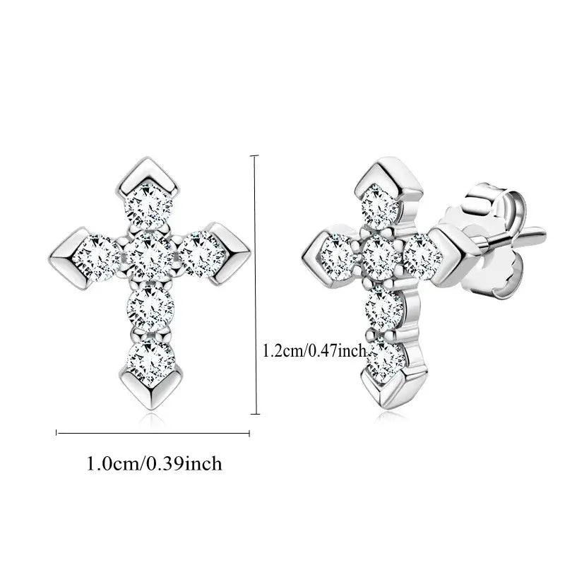 Boucles d'oreilles clous flèche croix en argent sterling 925 et moissanite pour hommes et femmes