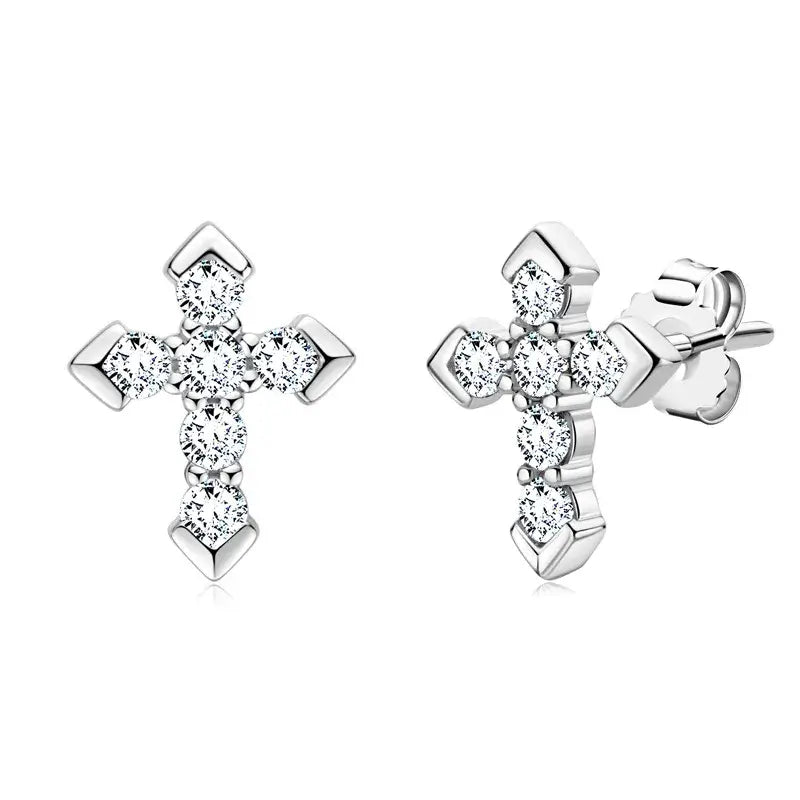 Boucles d'oreilles clous flèche croix en argent sterling 925 et moissanite pour hommes et femmes