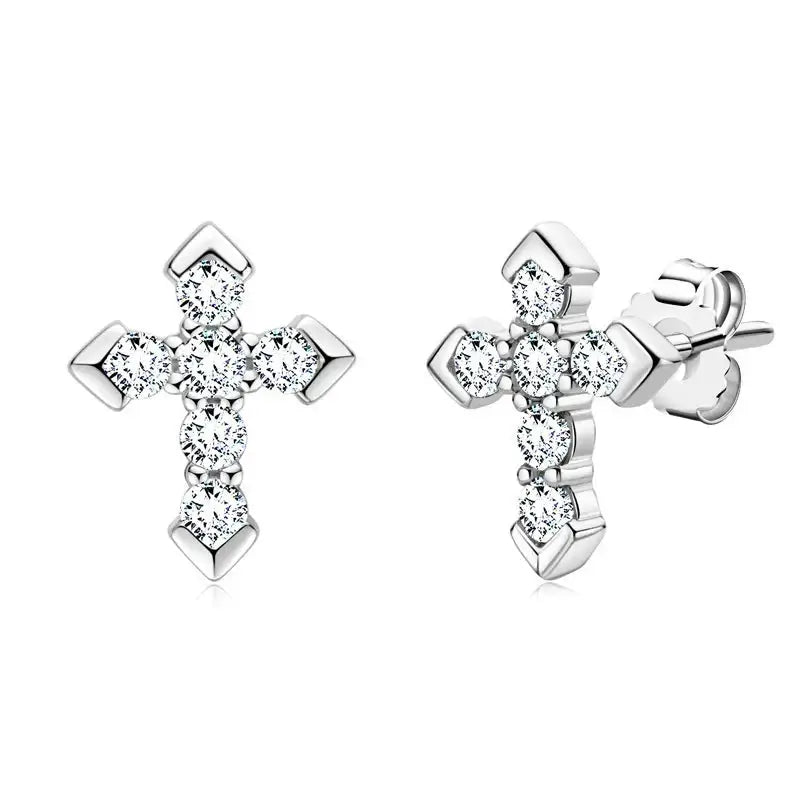 Boucles d'oreilles clous flèche croix en argent sterling 925 et moissanite pour hommes et femmes