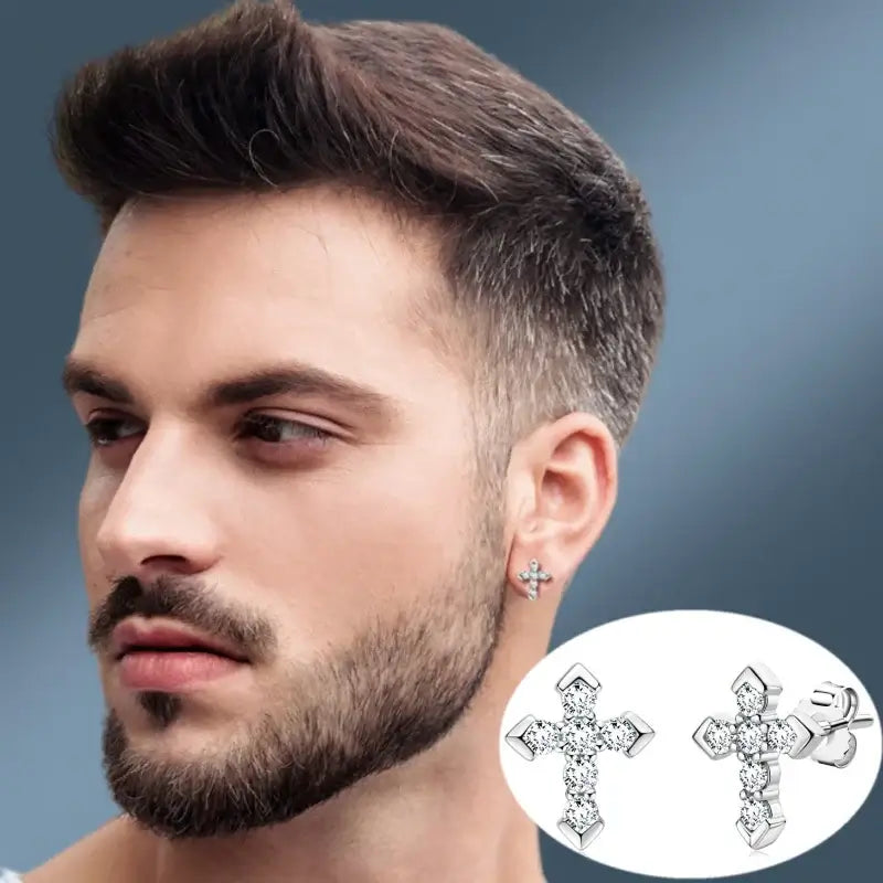 Boucles d'oreilles clous flèche croix en argent sterling 925 et moissanite pour hommes et femmes