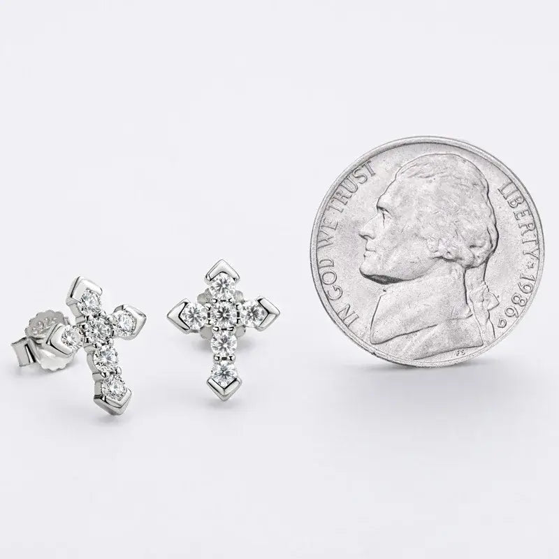 Boucles d'oreilles clous flèche croix en argent sterling 925 et moissanite pour hommes et femmes