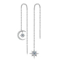 Boucles d'oreilles pendantes asymétriques étoile et lune en argent sterling 925 et moissanite