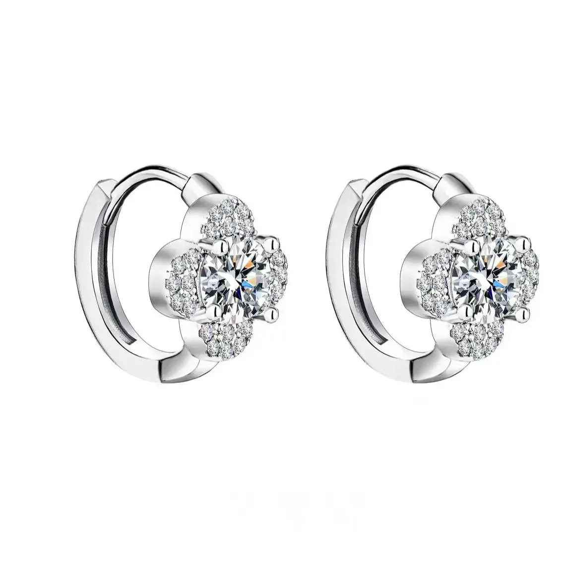 925 Sterling Silver Moissanite Clover Earrings 1ct Dainty Hoop Luxury