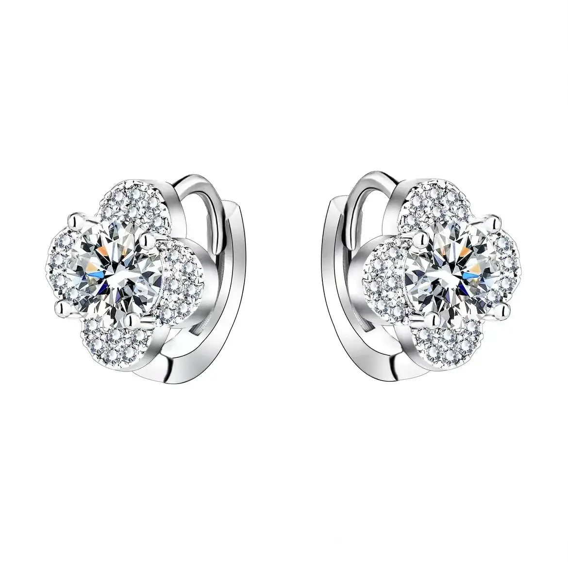 925 Sterling Silver Moissanite Clover Earrings 1ct Dainty Hoop Luxury