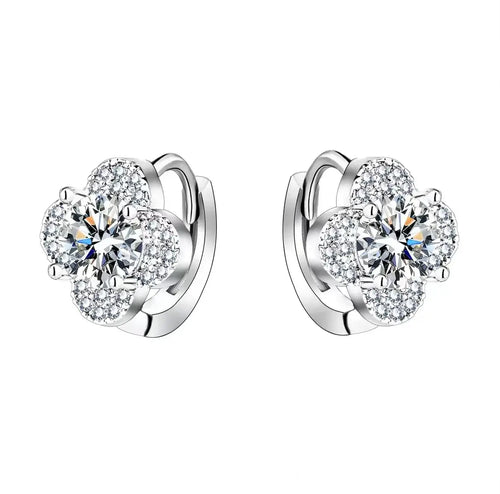 925 Sterling Silber Moissanit Klee Ohrringe 1 Karat Zierlich Creolen Luxus