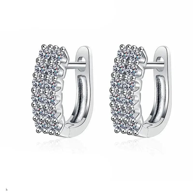 925 Sterling Silver Moissanite Double Row Stud Earrings 0.72ct x2 Simple