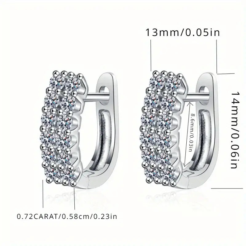925 Sterling Silver Moissanite Double Row Stud Earrings 0.72ct x2 Simple