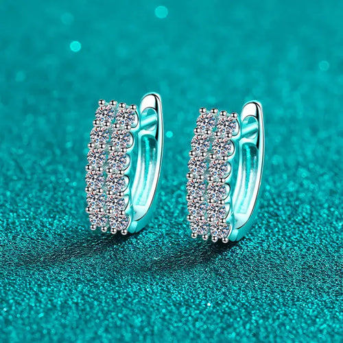 925 Sterling Silber Moissanit Doppelreihige Ohrstecker 0.72ct x2 Schlicht