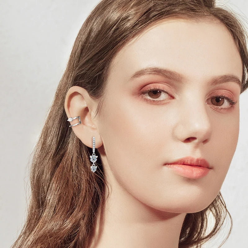 Boucles d'oreilles créoles pendantes en argent sterling 925 et moissanite pour femmes - Fête de mariage