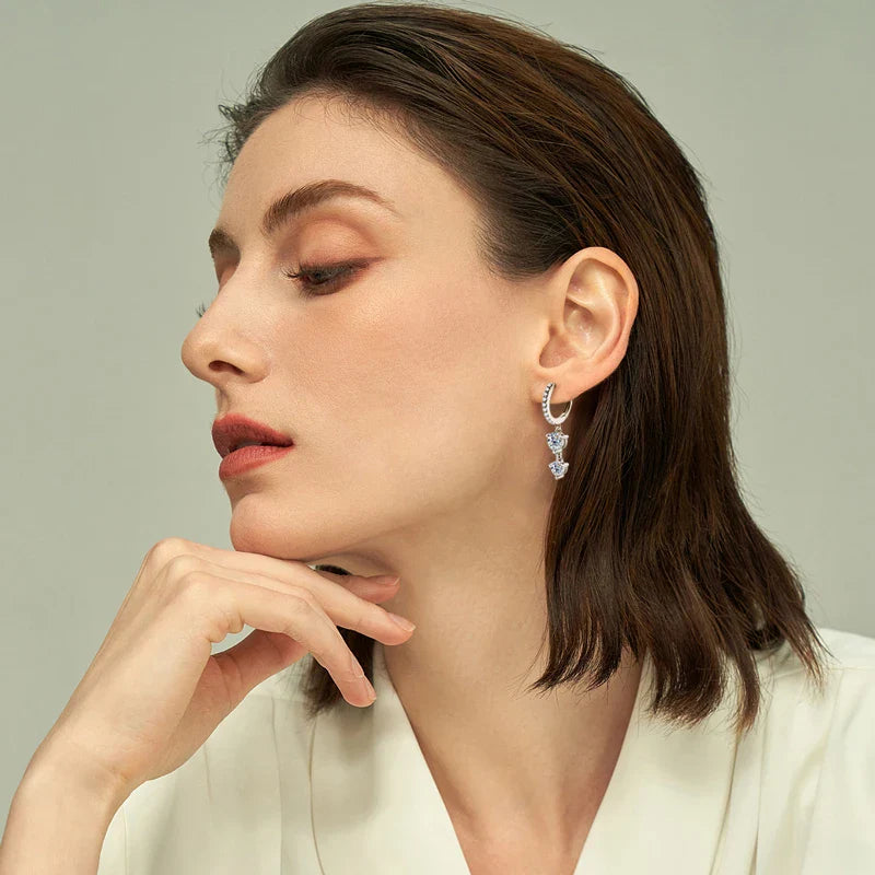 Boucles d'oreilles créoles pendantes en argent sterling 925 et moissanite pour femmes - Fête de mariage