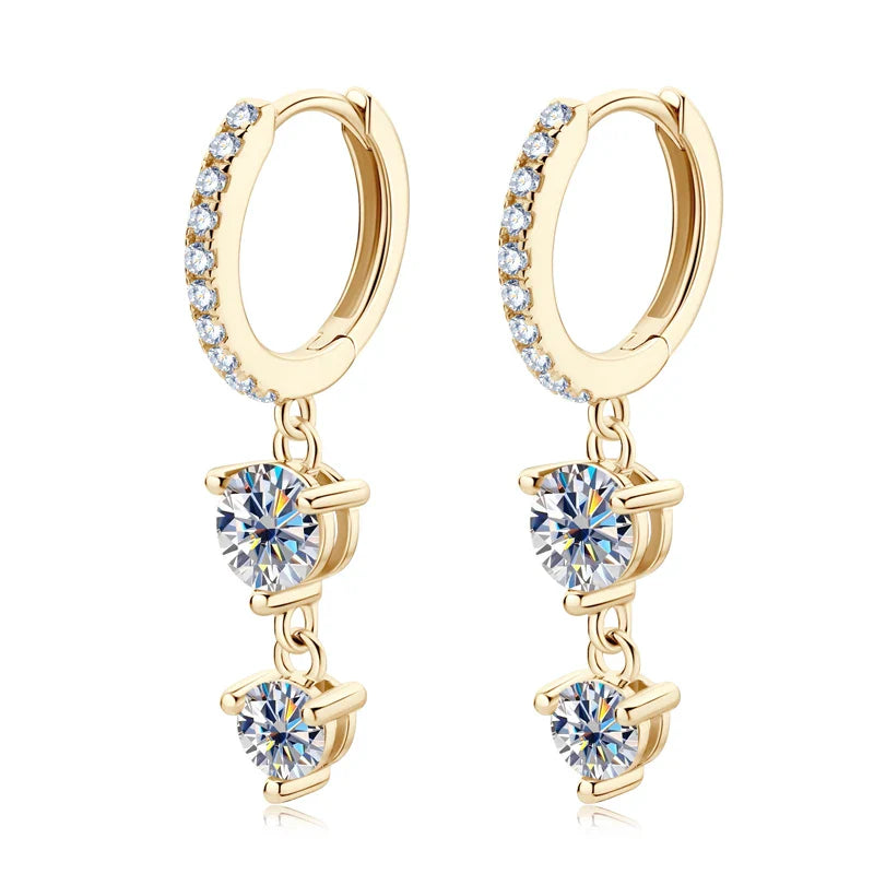 Boucles d'oreilles créoles pendantes en argent sterling 925 et moissanite pour femmes - Fête de mariage