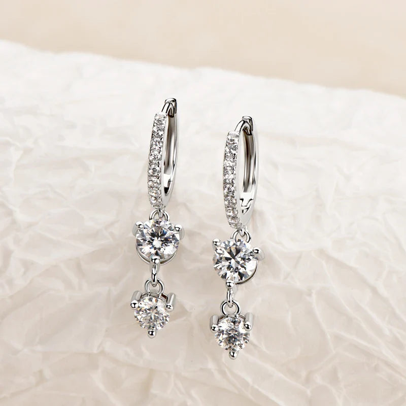 Boucles d'oreilles créoles pendantes en argent sterling 925 et moissanite pour femmes - Fête de mariage