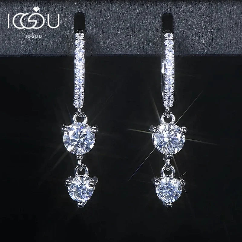 Boucles d'oreilles créoles pendantes en argent sterling 925 et moissanite pour femmes - Fête de mariage